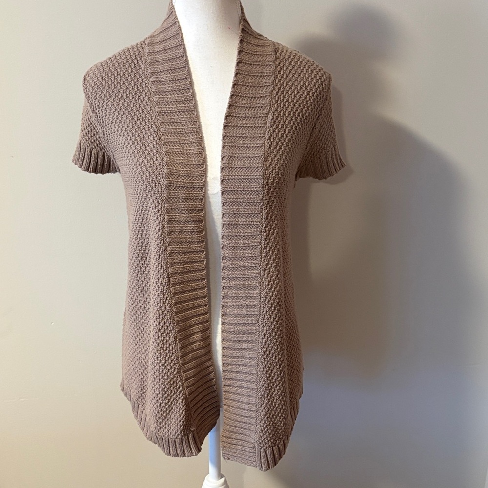 Loft 100% Cotton Tan Open-Front Sweater. Size Small